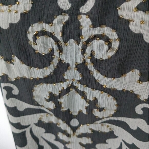 Lane Bryant Top Women 14/16 Semi-sheer Grey White Damask Print Beads Sleeveless - Picture 5 of 11